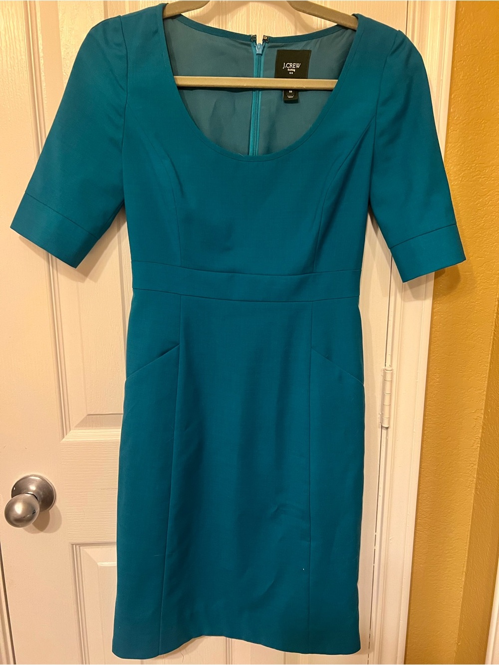 J. Crew Factory Teal Scoop Neck Sheath Dress, Size 00